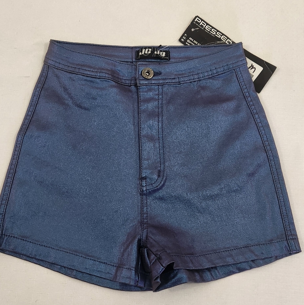 Pressed High Waist Foil Metallic Disco Shorts. Size M